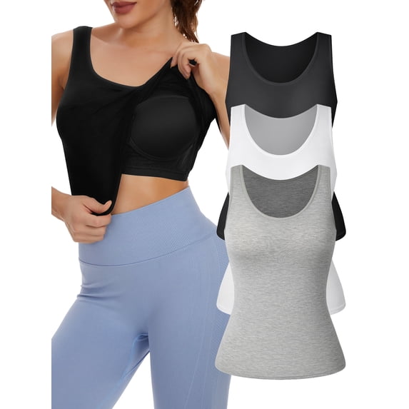 COMFREE Womens Camisoles Tops with Built in Padded Bra Basic Breathable Tank Top(S-3XL)
