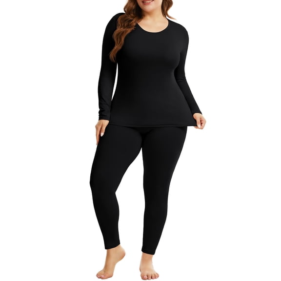 COMFREE Plus Size Women Thermal Underwear Long Johns Base Layer Top and Bottom Sets for Cold Weather