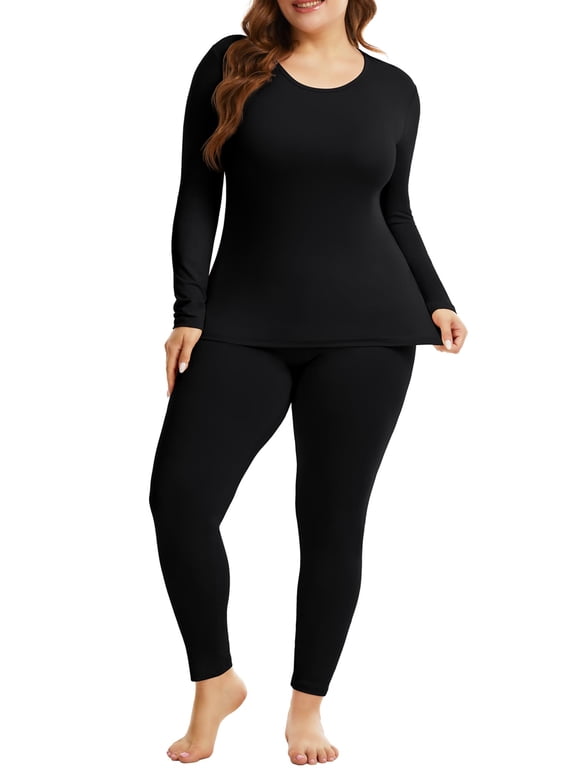 Plus Size Women Thermal Underwear Long Johns Base Layer Top and Bottom Sets for Cold Weather