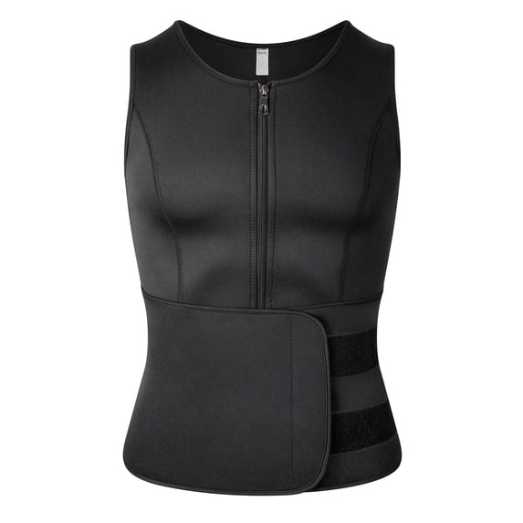 COMFREE Sauna Shirt for Men Waist Trainer Sweat Vest Zipper Body Shaper with Adjustable Tank Top