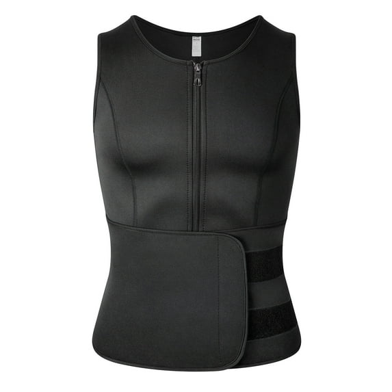 COMFREE Sauna Shirt for Men Waist Trainer Sweat Vest Zipper Body Shaper with Adjustable Tank Top