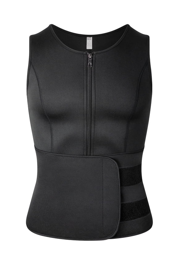 Sauna Shirt for Men Waist Trainer Sweat Vest Zipper Body Shaper with Adjustable Tank Top