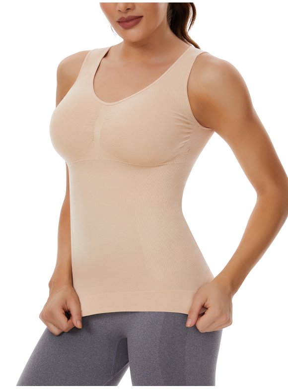 Shapewear Camisoles with Built in Bra Tummy Control Compression Tank Tops for Women Body Shaper Padded Tanks