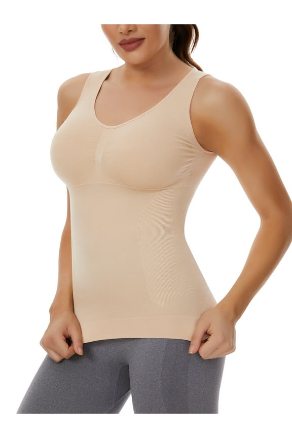 Shapewear Camisoles with Built in Bra Tummy Control Compression Tank Tops for Women Body Shaper Padded Tanks