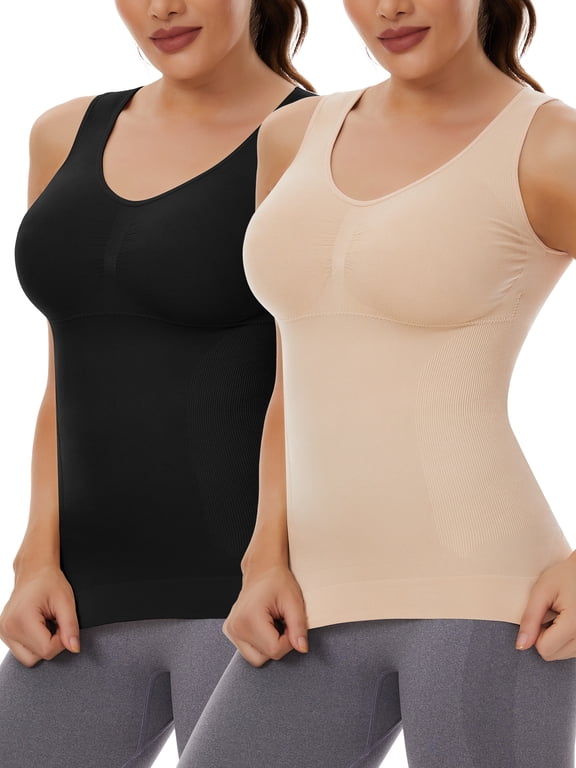 Shapewear Camisoles with Built in Bra Tummy Control Compression Tank Tops for Women Body Shaper Padded Tanks