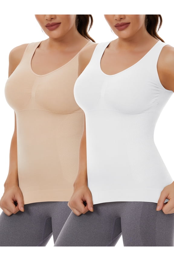 Shapewear Camisoles with Built in Bra Tummy Control Compression Tank Tops for Women Body Shaper Padded Tanks