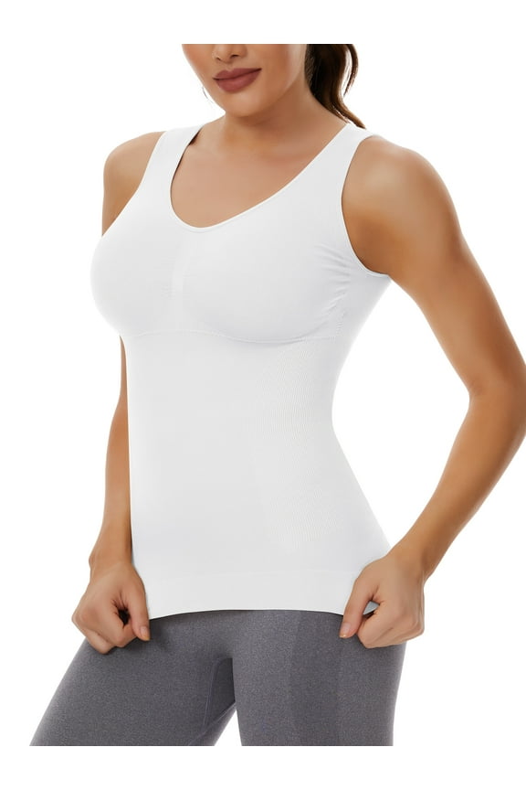 Shapewear Camisoles with Built in Bra Tummy Control Compression Tank Tops for Women Body Shaper Padded Tanks
