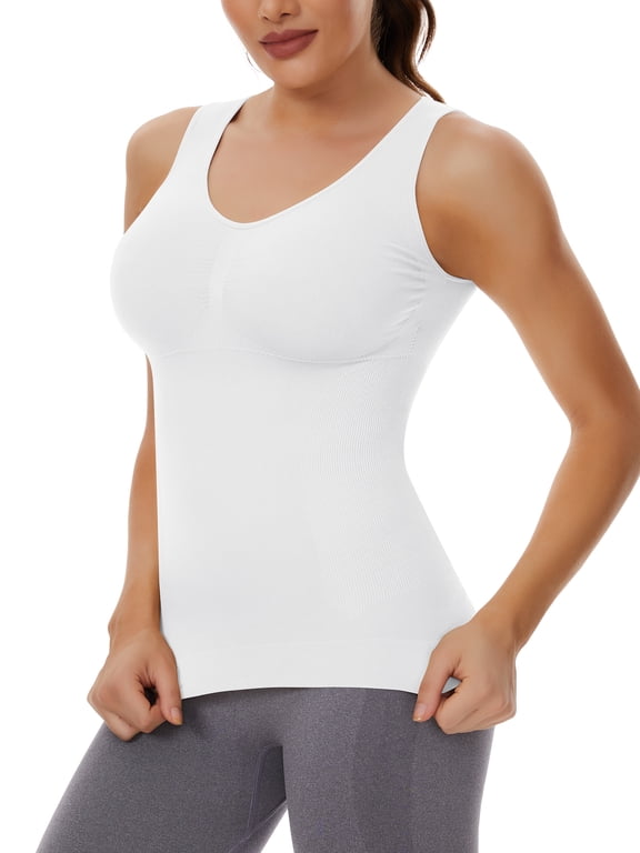 Shapewear Camisoles with Built in Bra Tummy Control Compression Tank Tops for Women Body Shaper Padded Tanks
