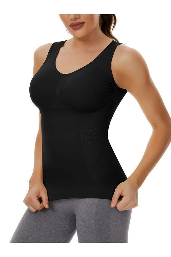 Shapewear Camisoles with Built in Bra Tummy Control Compression Tank Tops for Women Body Shaper Padded Tanks