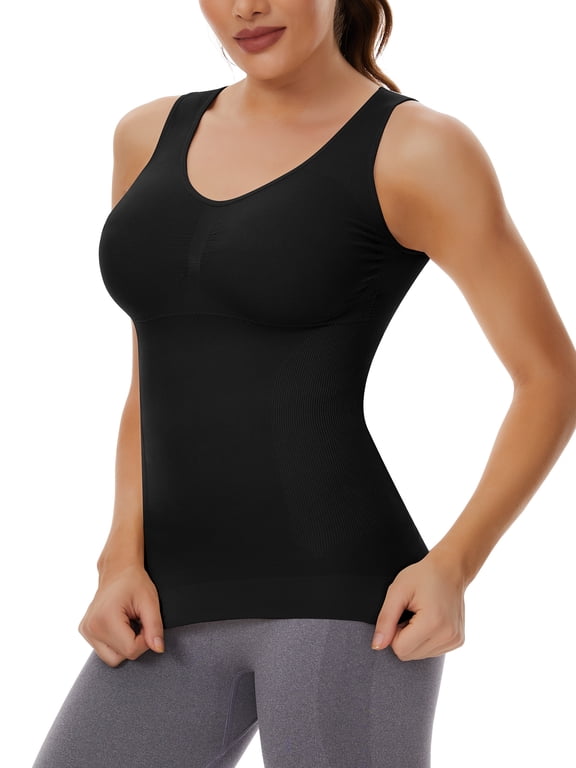 Shapewear Camisoles with Built in Bra Tummy Control Compression Tank Tops for Women Body Shaper Padded Tanks