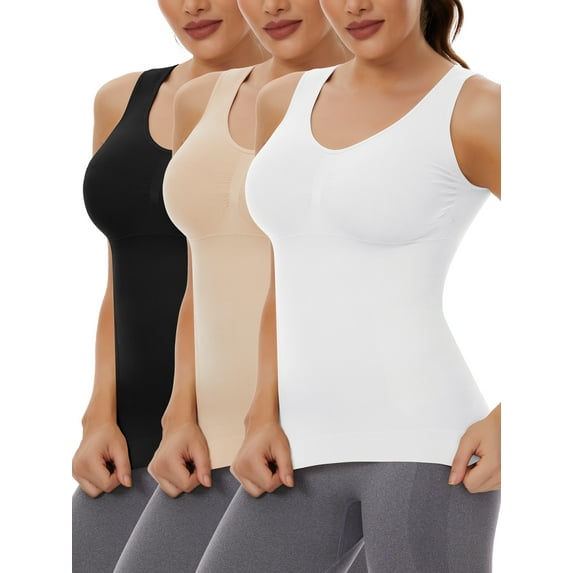 COMFREE Shapewear Camisoles with Built in Bra Tummy Control Compression Tank Tops for Women Body Shaper Padded Tanks