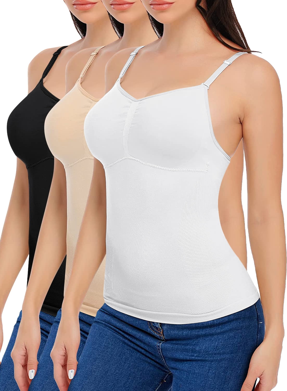 COMFREE Shapewear for Women Camisoles with Buit in Removable Padded Tummy  Control Tank Tops Adjustable Straps Body Shaper Cami 
