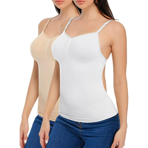 COMFREE Shapewear with Buit in Removable Pad for Women Tummy Control Tank Tops Adjustable Straps Camisole