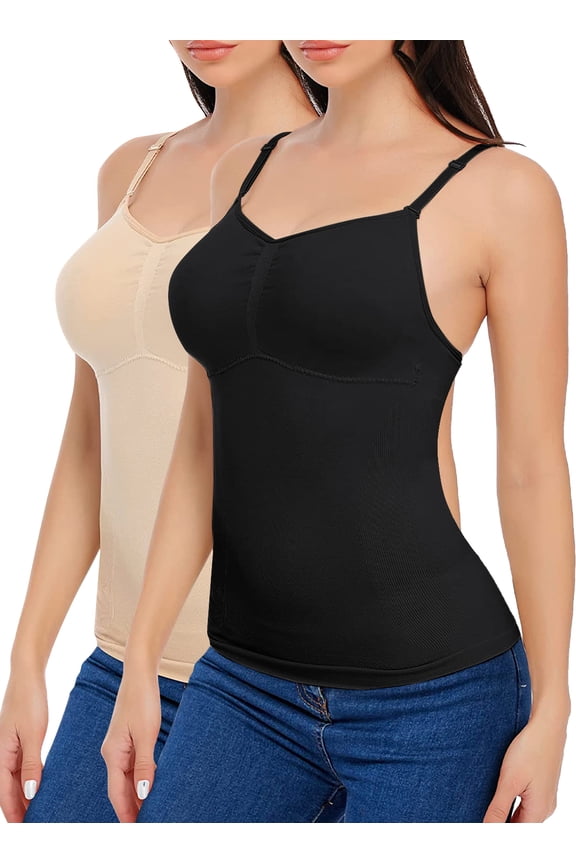 Shapewear with Buit in Removable Pad for Women Tummy Control Tank Tops Adjustable Straps Camisole