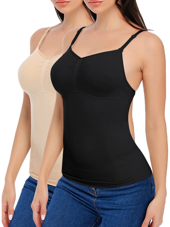 Shapewear with Buit in Removable Pad for Women Tummy Control Tank Tops Adjustable Straps Camisole