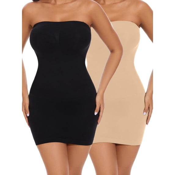 COMFREE Strapless Shapewear Slips for Women Under Dresses Tummy Control Slip Body Shaper Seamless