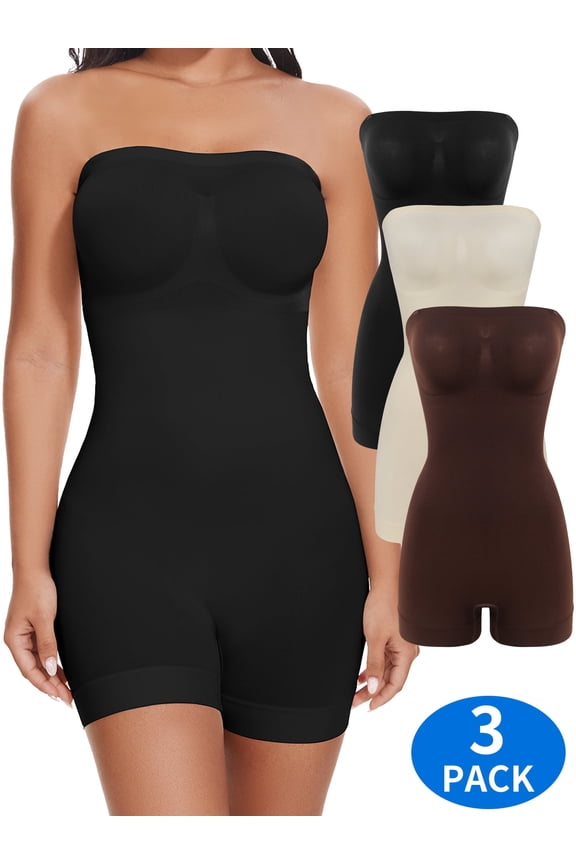 Strapless Shortie Bodysuit for Women Tummy Control Shapewear Body Shaper with Removable Straps