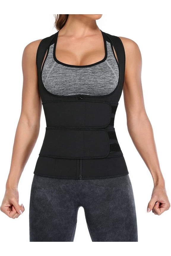 Sweat Waist Trainer Cincher Corset for Women Weight Loss Neoprene Sauna Suit Tank Top Zipper Vest Workout Compression Sport Girdle