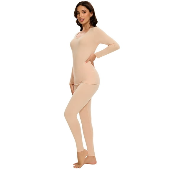 COMFREE Thermal Underwear for Women Long Johns Set Crew Neck Long Sleeve Suit Thin Base Layer Top and Bottom