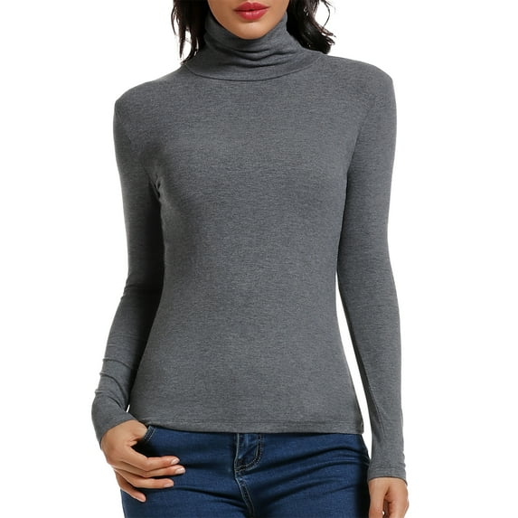 COMFREE Women Casual Long Sleeve Shirts Mock Turtleneck Tops Slim Fit Basic Lightweight Plain T-Shirts