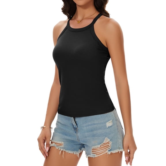 COMFREE Women Racerback Ribbed Tank Top Camisole with Built in Bra Running Yoga Sport Bra Athletic Slim Sleeveless Summer Tops
