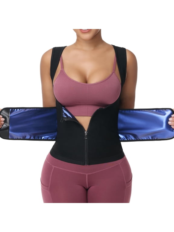 Women Sauna Suit Waist Trainer Vest With Zipper Sweat Tank Top Body Shaper With Trimmer Belt