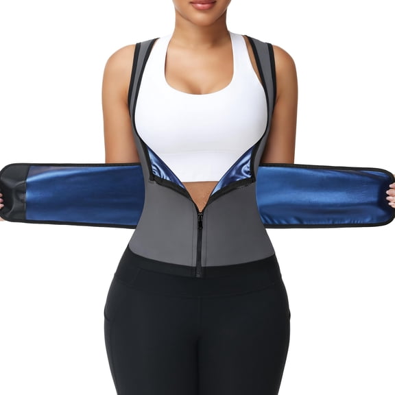 COMFREE Women Sauna Suit Waist Trainer Vest With Zipper Sweat Tank Top Body Shaper With Trimmer Belt