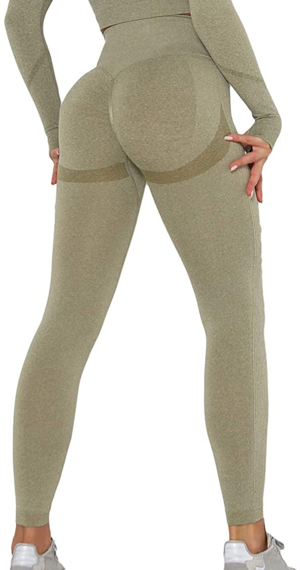 Women Butt Lifting Seamless Yoga Leggings Smile Contour High Waist Pants  Tummy Control Runched Booty Compression Tight