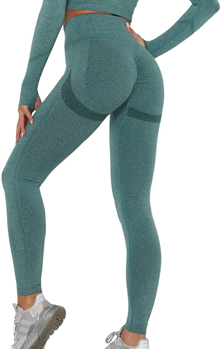 Yoga Basic Yoga Tights Seamless Scrunch Butt Tummy Control Compression  Leggings With Wide Waistband