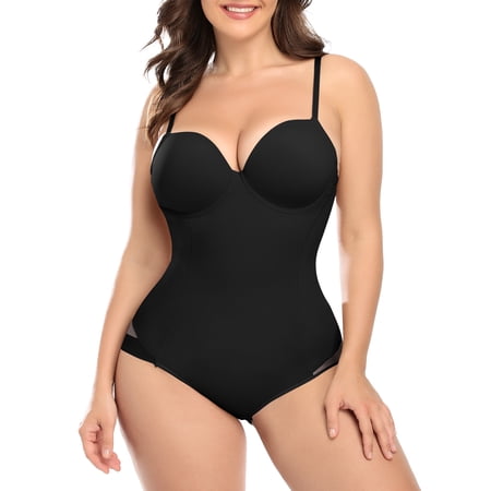 COMFREE Women Tummy Control Bodysuit Slimming Shapewear Smooth Body Shaper V Neck Underwire Bra Jumpsuit Tummy Control Tops
