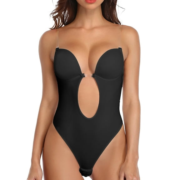 COMFREE Women's Backless Shapewear Bra U Plunge Seamless Low Back Thong Body Shaper Deep V Bodysuit