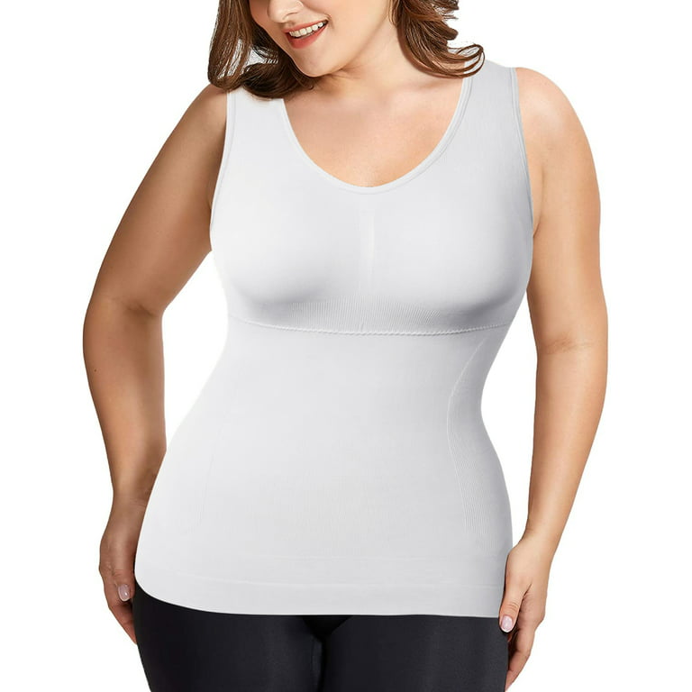 Camisoles with Built in Bra Compression Padded Shapewear Tank Tops for  Women White Tank Tops with Built in Bras Tummy Control : :  Clothing