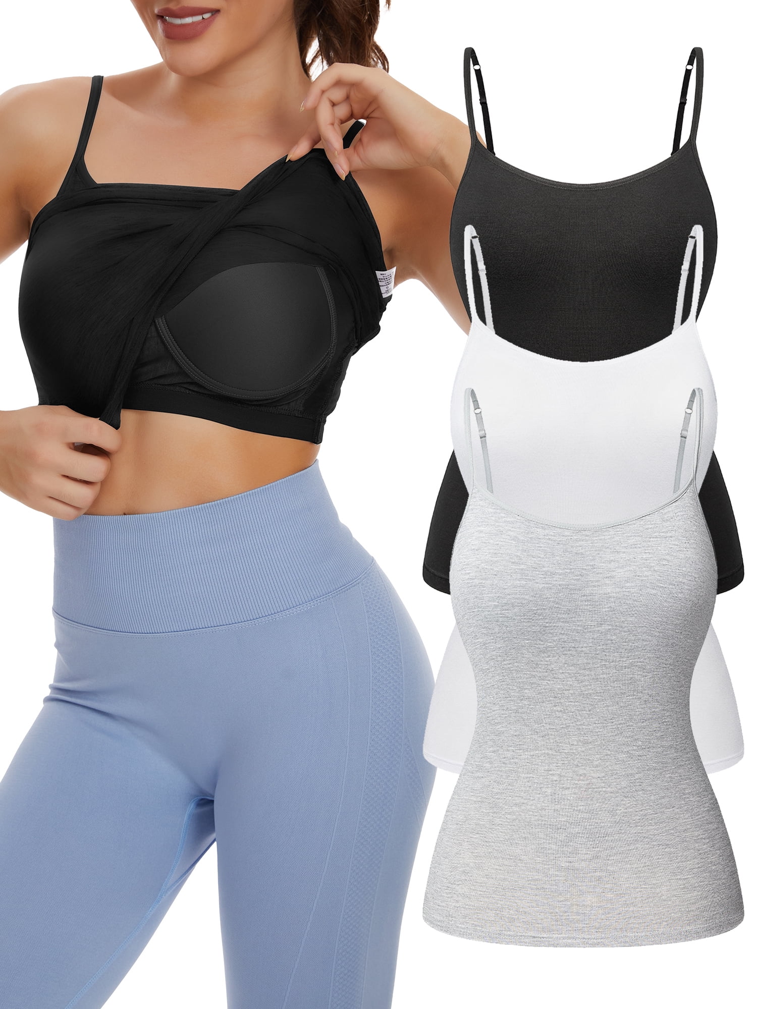 COMFREE Womens Camisoles Tops with Built in Padded Bra Basic Breathable ...