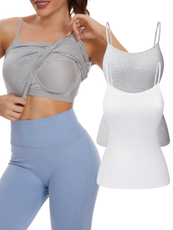 Womens Camisoles Tops with Built in Padded Bra Basic Breathable Tank Top(S-3XL)