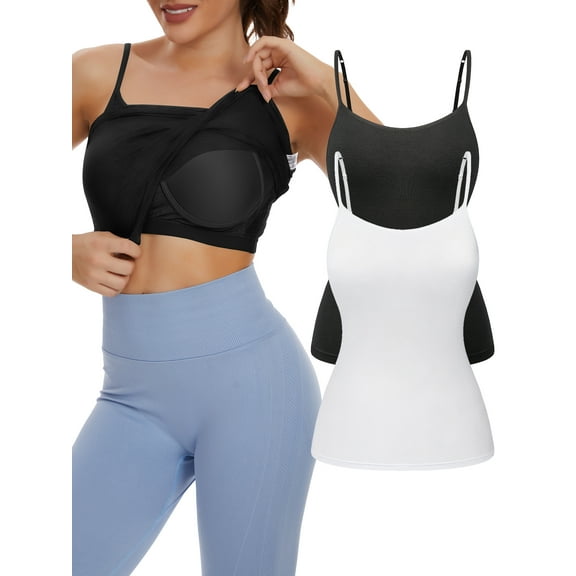 COMFREE Womens Camisoles Tops with Built in Padded Bra Basic Breathable Tank Top(S-3XL)