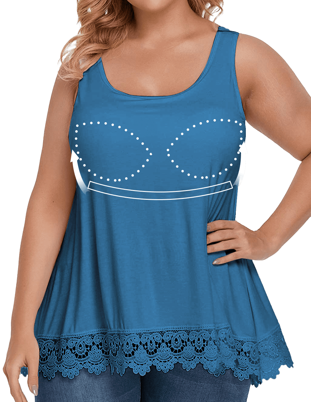 COMFREE Women's Camisole with Built in Bra Tank Top Flowy Swing Pleated  Tank Top Cami with Adjustable Strap 