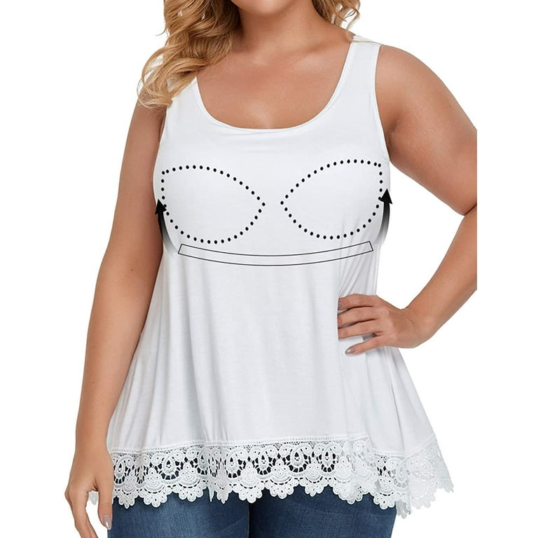 Plus Size Tank Tops Summer Camisole Womens Loose Cami Blouses with Built in  Bra