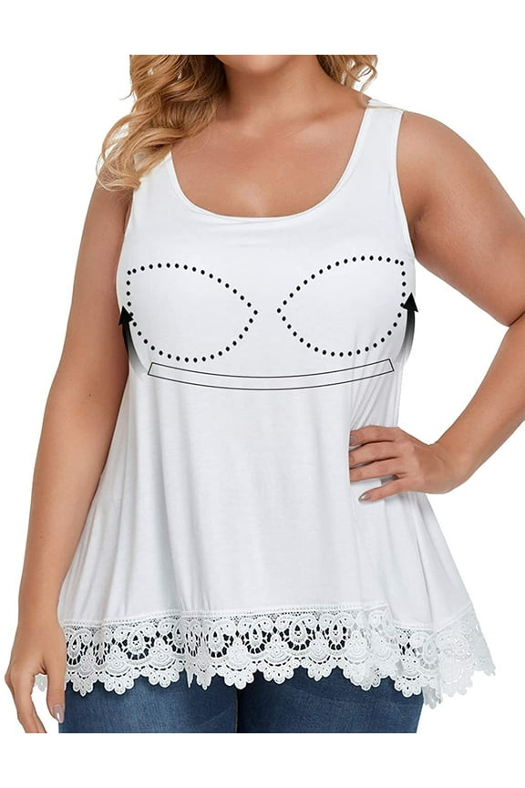 Women's Camisole with Built in Bra Plus Size Tank Top Cami Flowy Casual Tops with Adjustable Strap (S-4XL)