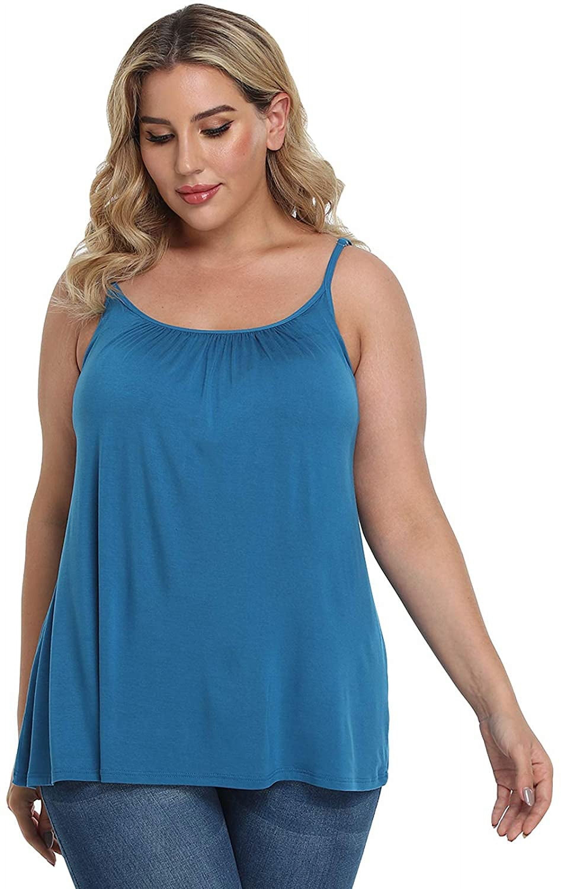 MANIFIQUE Women's Camisoles with Built in Bra Top Plus Size Flowy Swing  Pleated Tank Top with Wide Strap (S-4XL) 