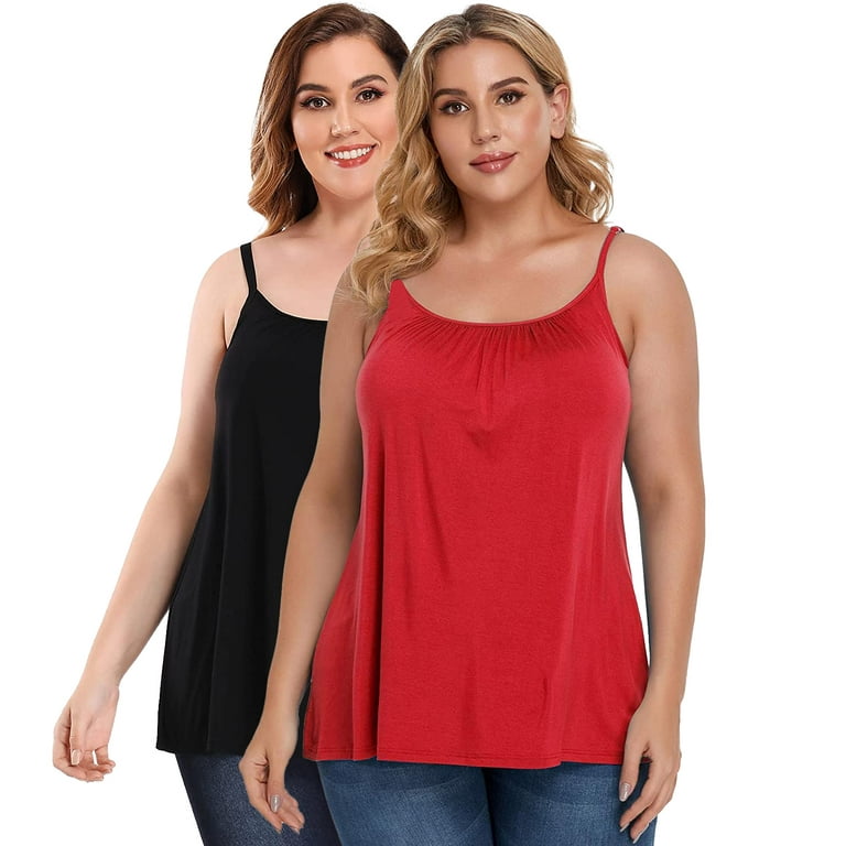 Plus Size Camisoles Women with Built in Bra Tank Top Cami Sleeveless Summer  Tops