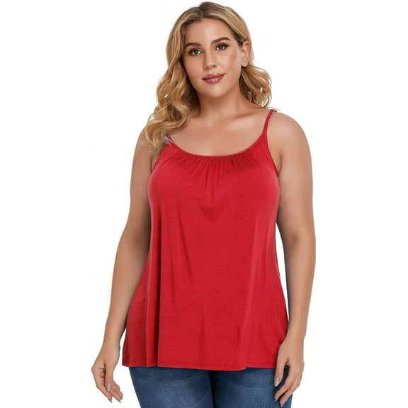 COMFREE Women's Camisole with Built in Bra Plus Size Tank Top Cami Flowy Casual Tops with Adjustable Strap