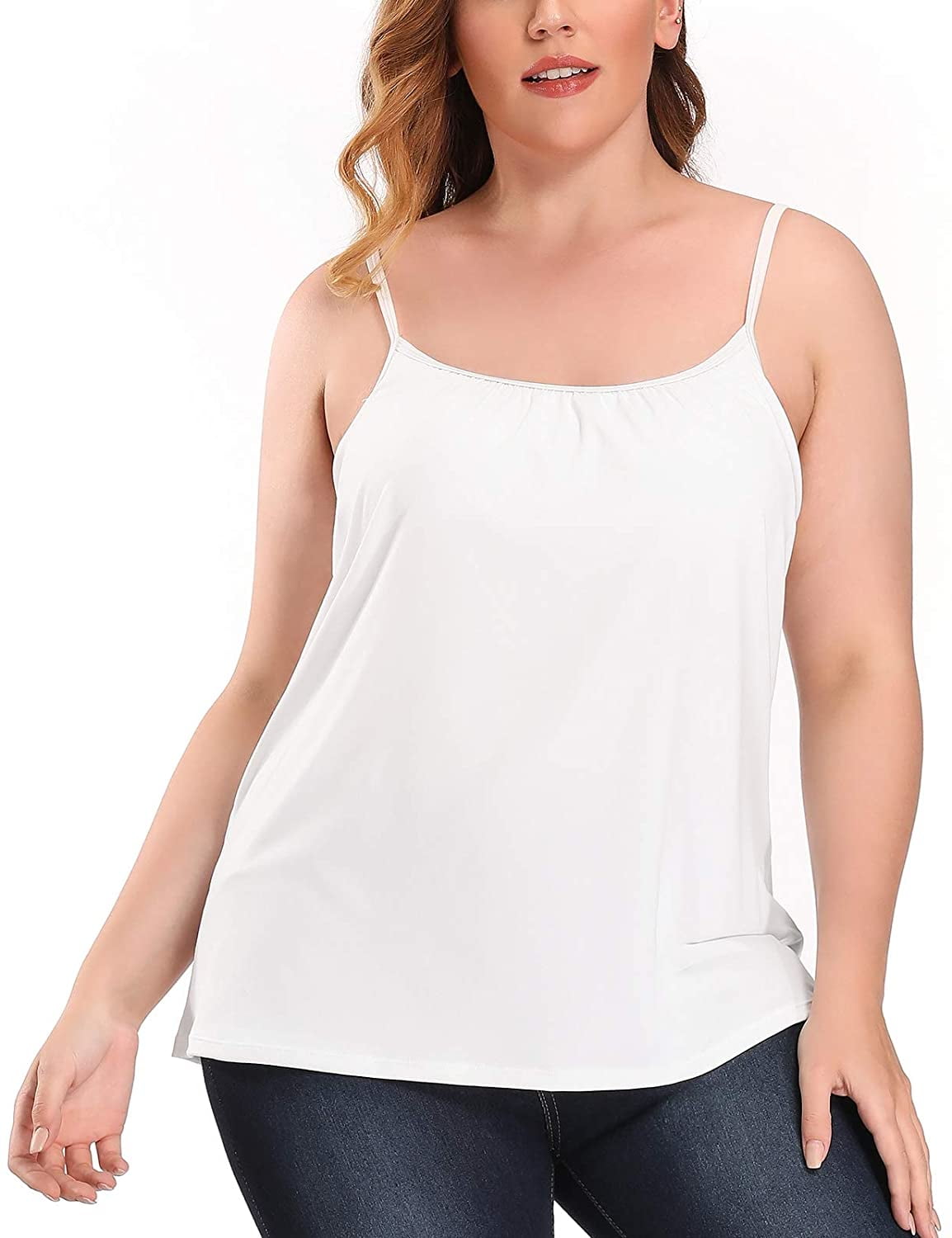 COMFREE Women's Camisole with Built in Bra Plus Size Tank Top Cami Flowy  Casual Tops with Adjustable Strap (S-4XL) 