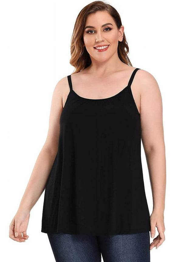 Women's Camisole with Built in Bra Plus Size Tank Top Cami Flowy Casual Tops with Adjustable Strap