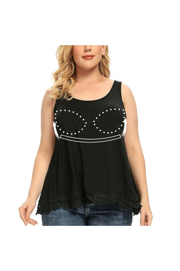 Women's Camisole with Built in Bra Plus Size Tank Top Cami Flowy Casual Tops with Adjustable Strap (S-4XL)
