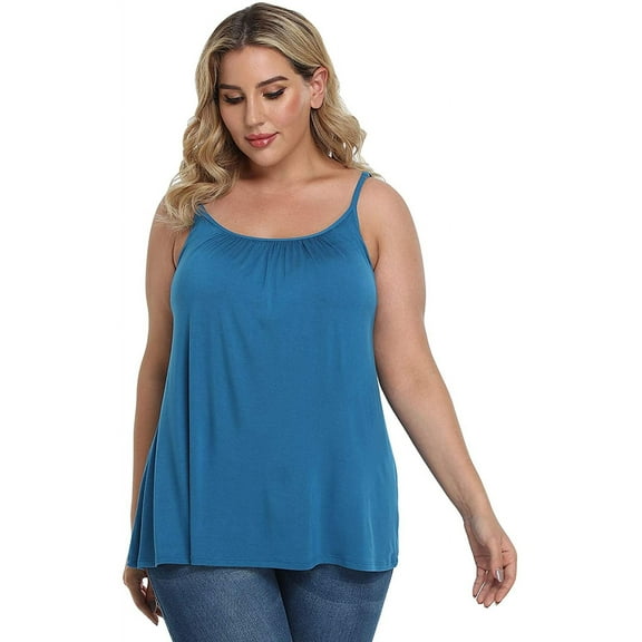 COMFREE Women's Camisole with Built in Bra Plus Size Tank Top Cami Flowy Casual Tops with Adjustable Strap