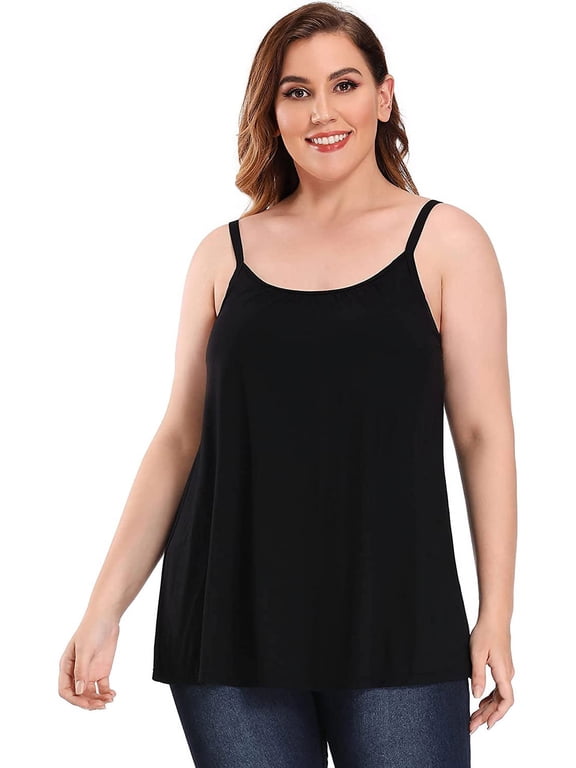 Women's Camisole with Built in Bra Plus Size Tank Top Cami Flowy Casual Tops with Adjustable Strap
