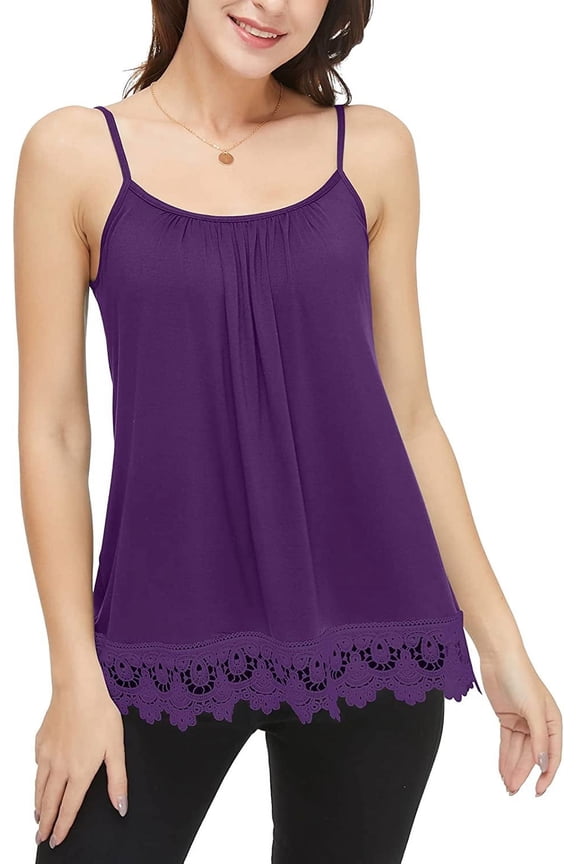 Women's Camisole with Built in Bra Tank Top Flowy Swing Pleated Tank Top Cami with Adjustable Strap