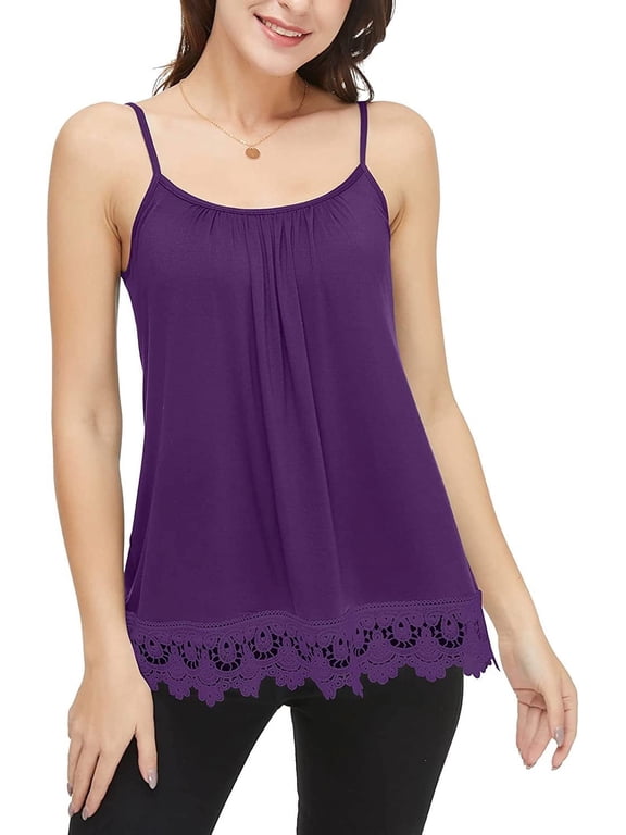 Women's Camisole with Built in Bra Tank Top Flowy Swing Pleated Tank Top Cami with Adjustable Strap