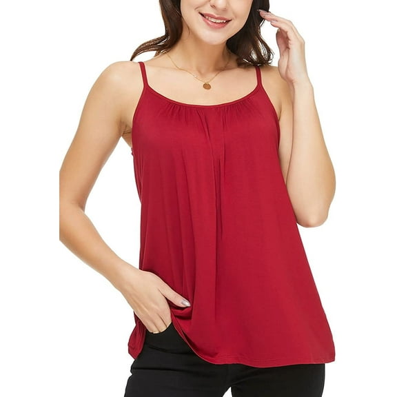 COMFREE Women's Camisole with Built in Bra Tank Top Flowy Swing Pleated Tank Top Cami with Adjustable Strap