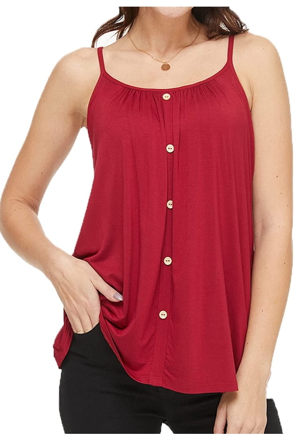 Women's Camisole with Built in Bra Tank Top Flowy Swing Pleated Tank Top Cami with T-Button Adjustable Strap